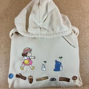 Official Studio Ghibli My Neighbor Totoro Embroidered Hoodie Cream Small Kawaii